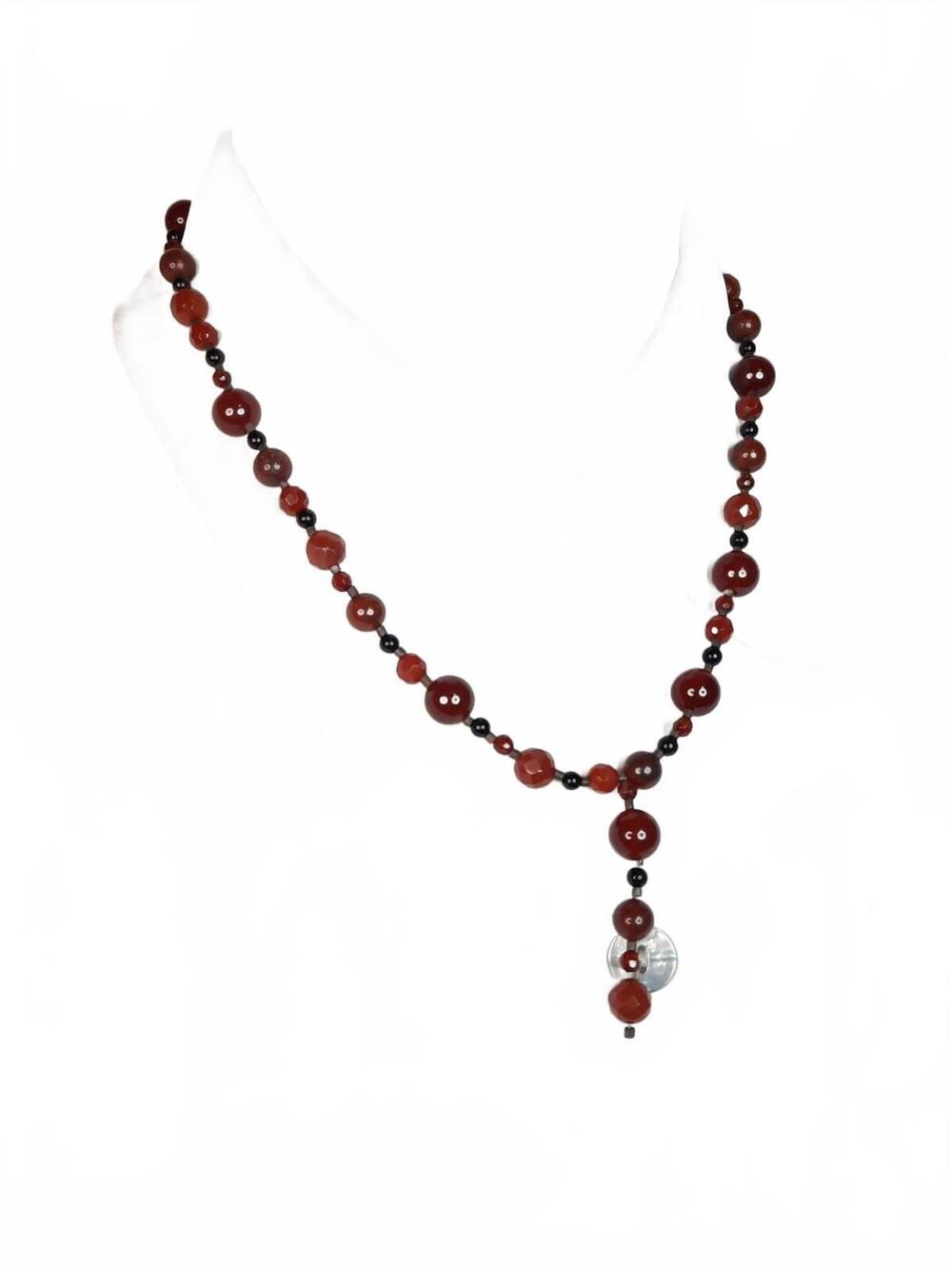 Vintage 21" 925 / Sterling Silver Carnelian & Onyx Necklace